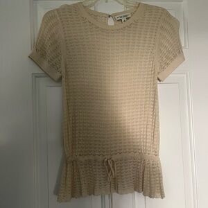 Banana Republic Cream Short-Sleeve Knit Peplum Top with Drawstring